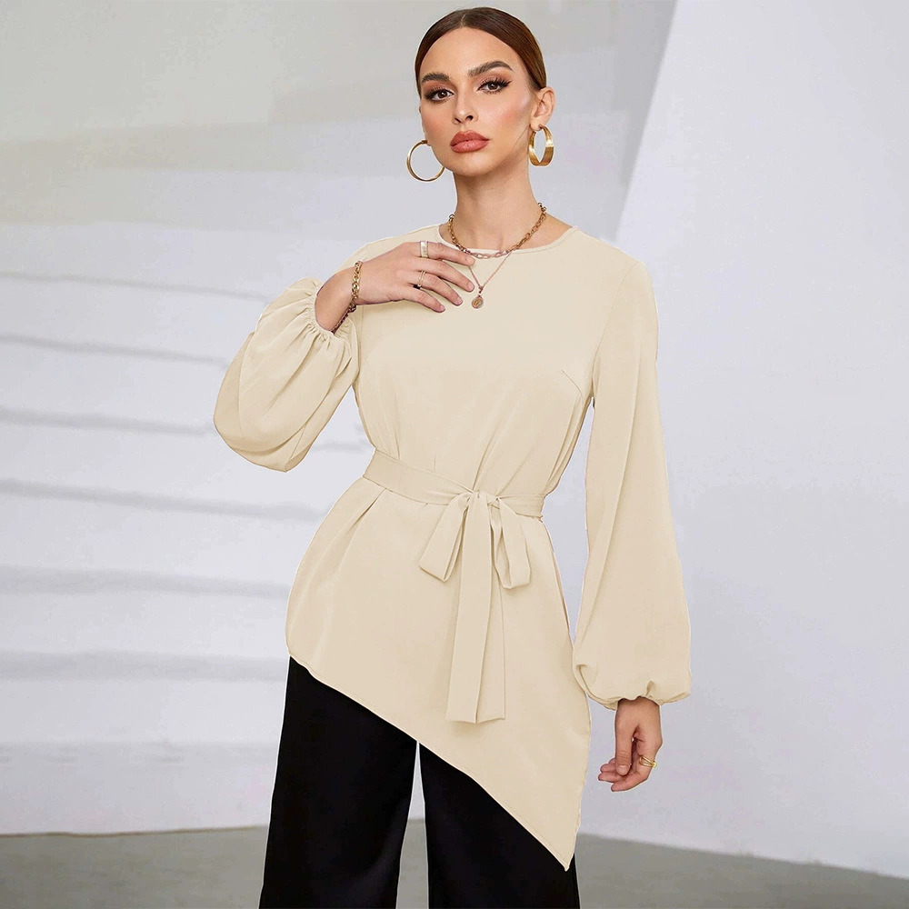 ZARA Chic Irregular Waist Cinching Long Sleeve Blouse